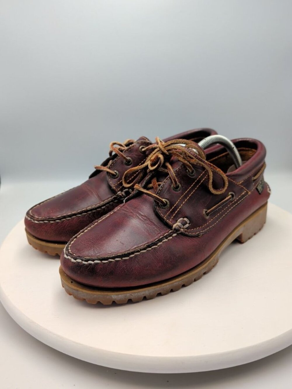 Greatland Moccasin Boat Shoes Loafers Mens Leather 3 Hole Lug Us 9M Y2K Gorpcore